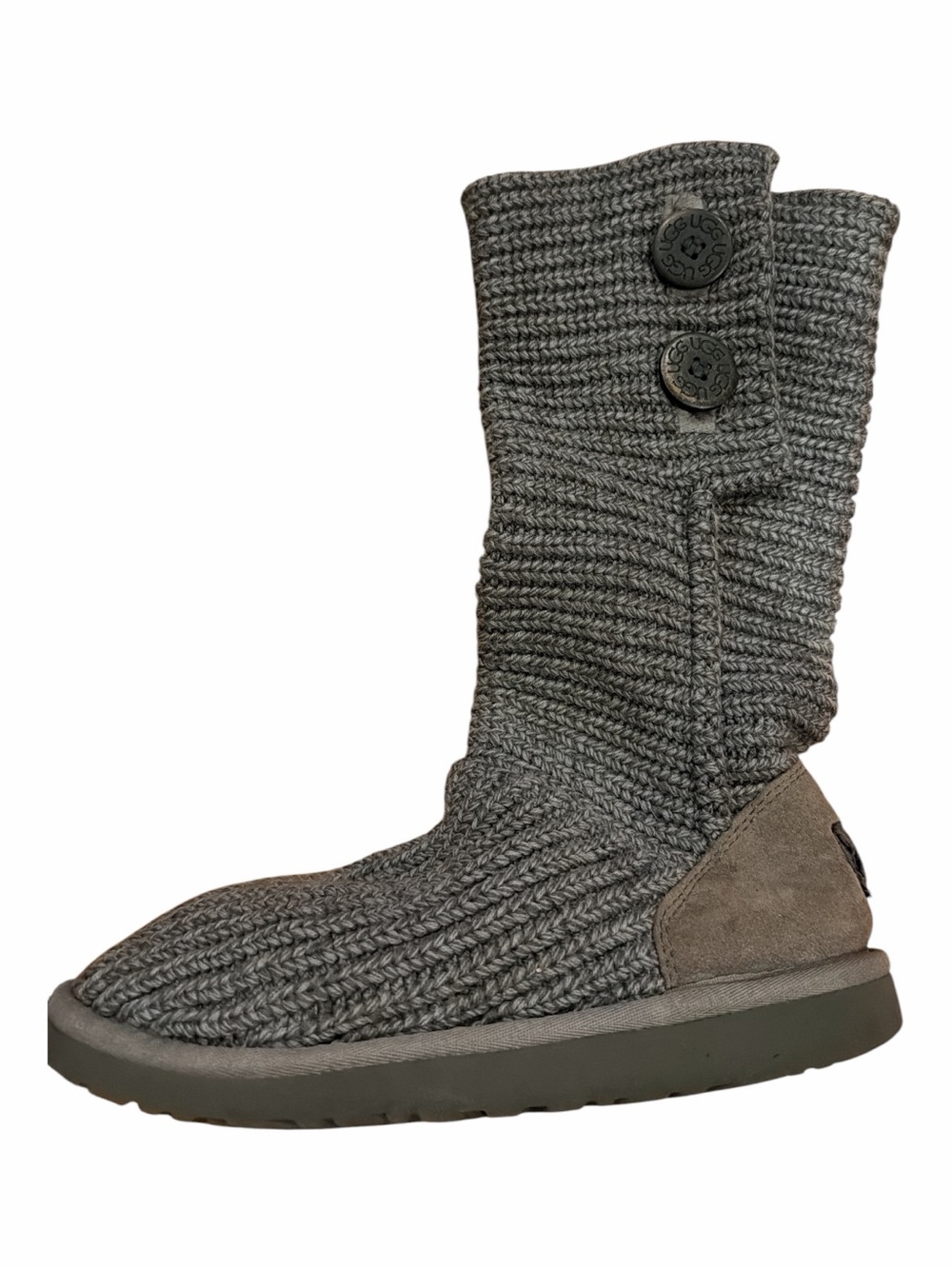 UGG Taupe Knit Button-Accent Moccasin Boots - Picture 4 of 6